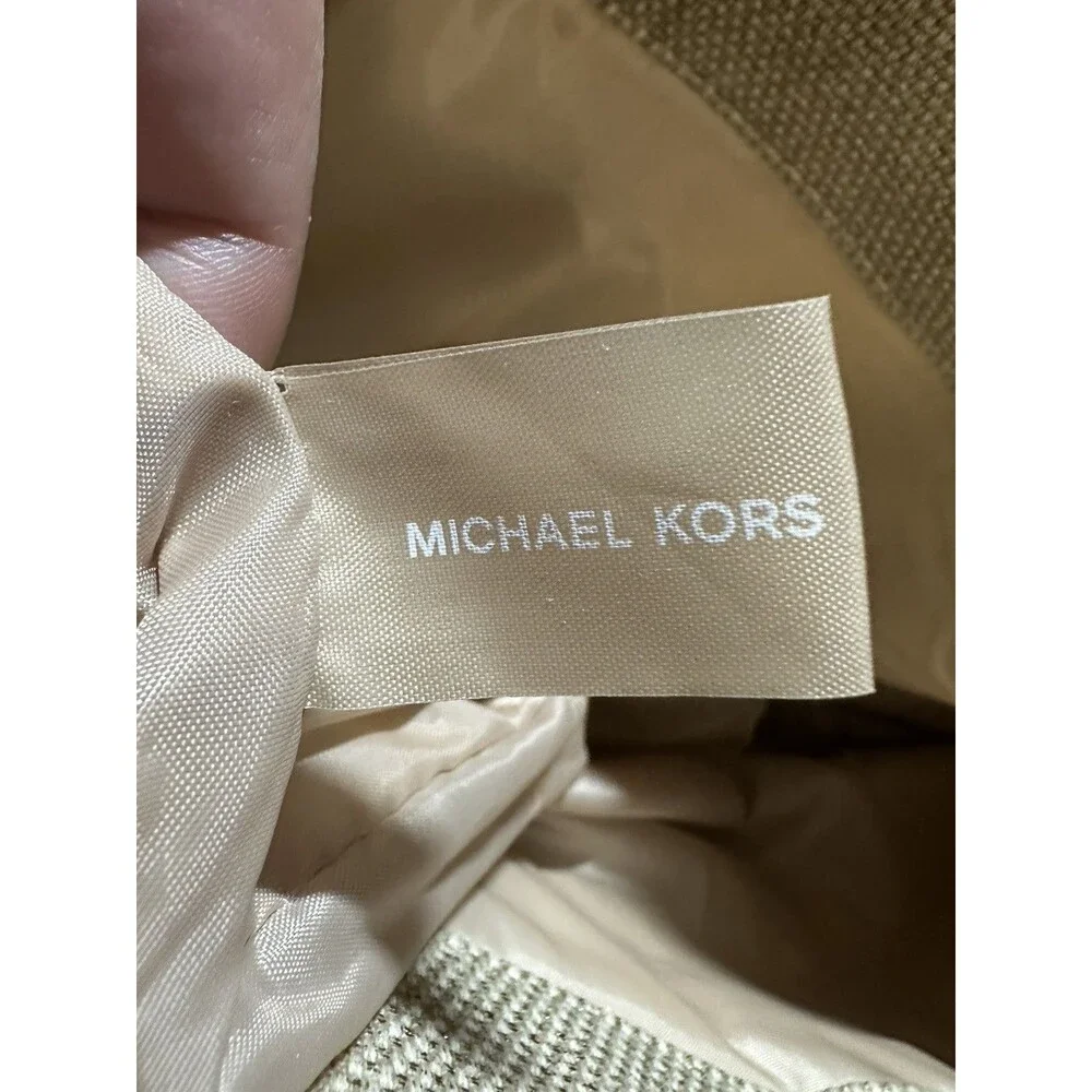 MICHAEL KORS Chic Tote Beige Canvas Gold Shimmer Tote Bag Shopper NWOT